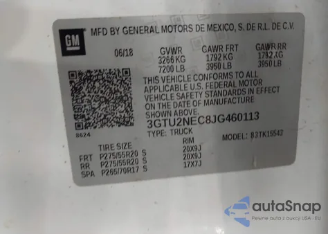 2018 GMC Sierra K1500 Slt from USA, damaged, VIN 3GTU2NEC8JG460113